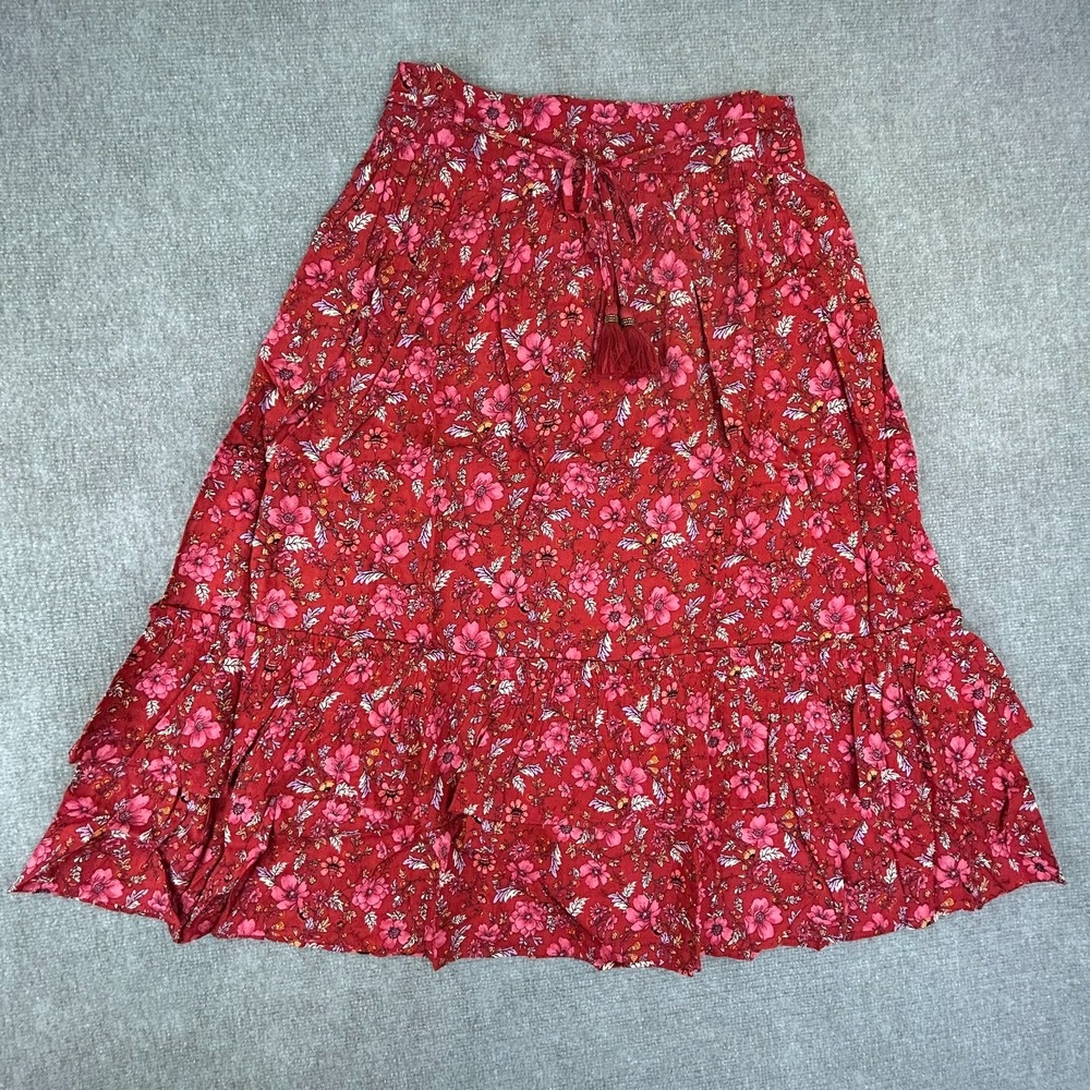 Band of the Free Ninette Maxi Skirt Women Large Crimson Pink Floral Smocked Back